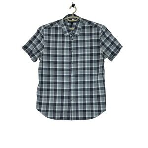 John Varvatos U.S.A. Mens Plaid Shirt Large‎  Button Front Cotton Short Sleeve